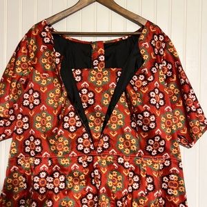 eShakti Red Floral Long Sleeve Dress